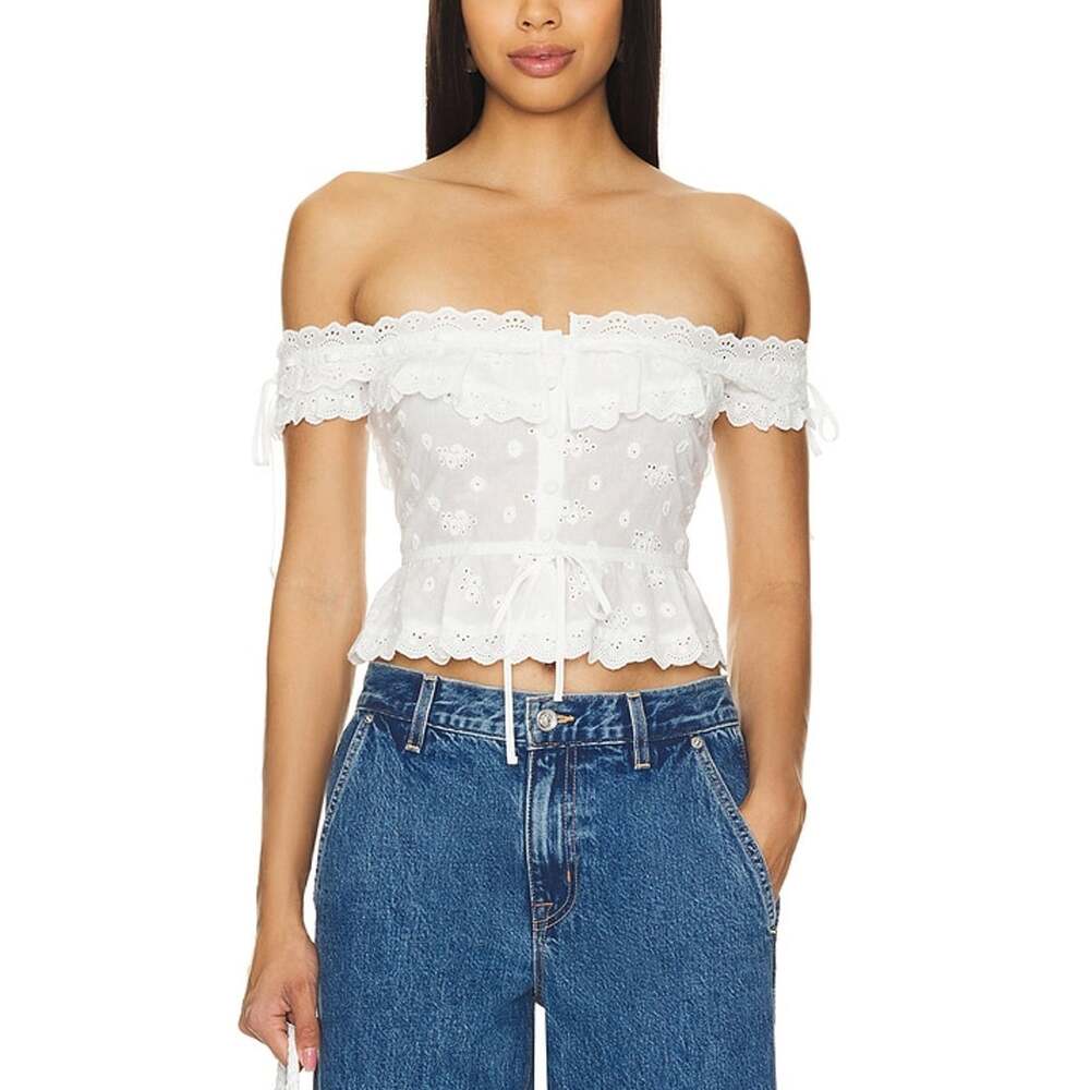 For Love & Lemons Eyelet White Marlowe Blouse Size S